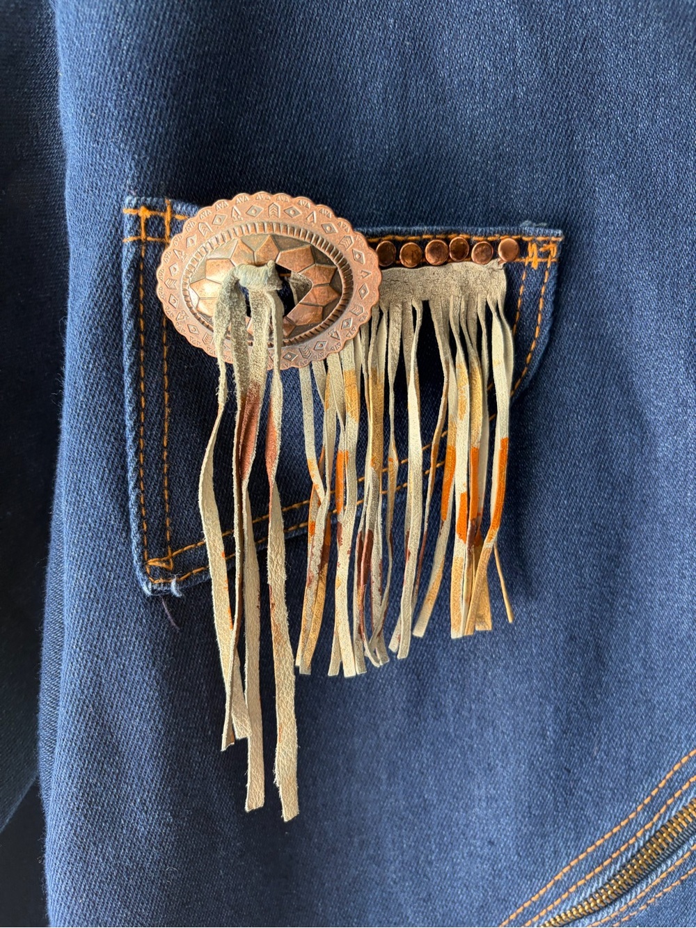 🎉HP🎉 Rare 70s Le Roy Couture Asymmetric Denim Fringe Dress Sz L Western Boho EUC - Picture 6 of 6